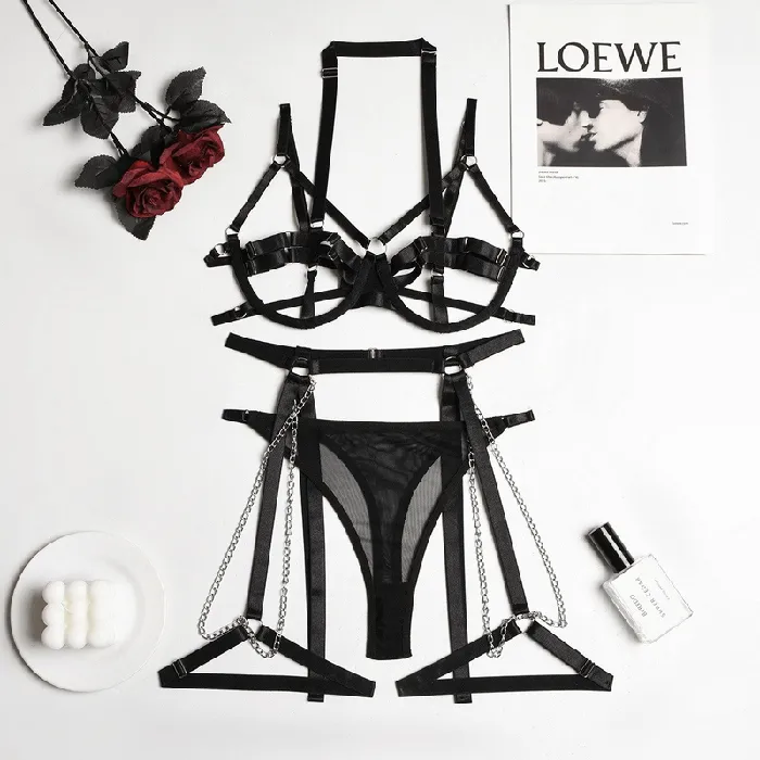 Female Sex Toys EVEs SECRETS Exotic Hollow Out Lingerie Set Womens Sexy Outfit 3Pieces Luxury Sissy Erotic Underwear