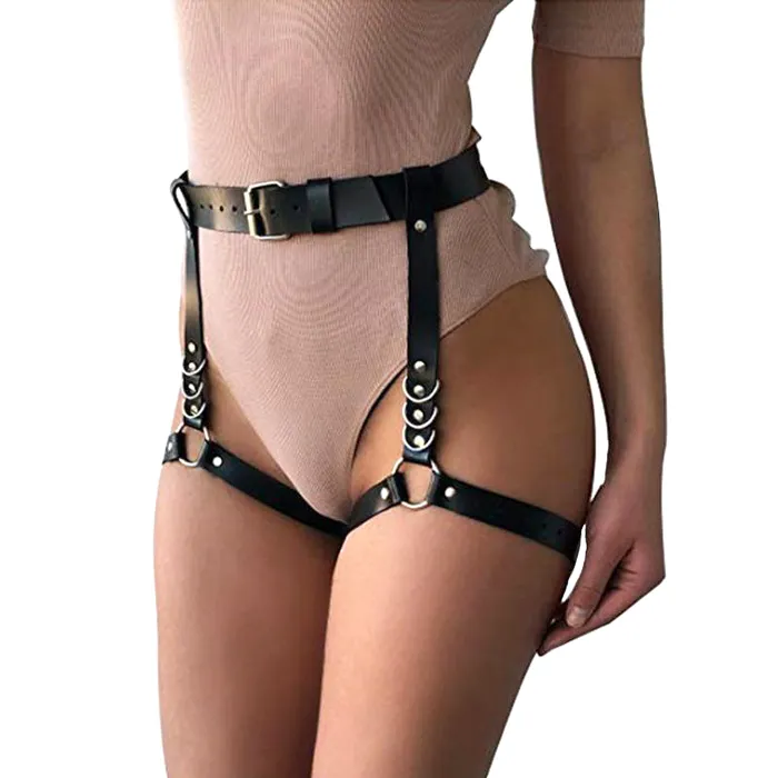 Female Sex Toys EVEs SECRETS Sexy Chain Black Leather Leg Body Harness BDSM Bondage Body Chain Accessories
