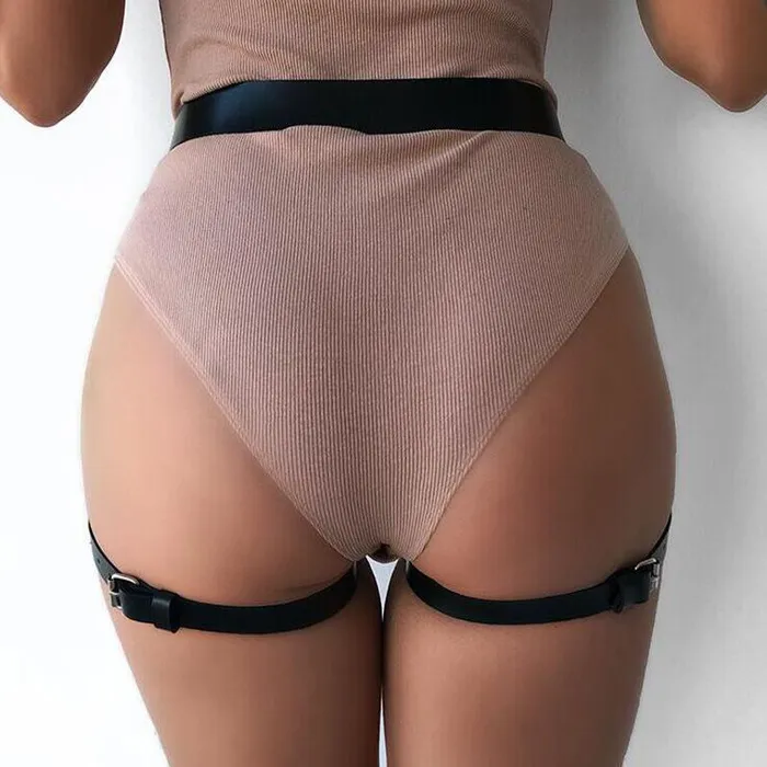 Female Sex Toys EVEs SECRETS Sexy Chain Black Leather Leg Body Harness BDSM Bondage Body Chain Accessories