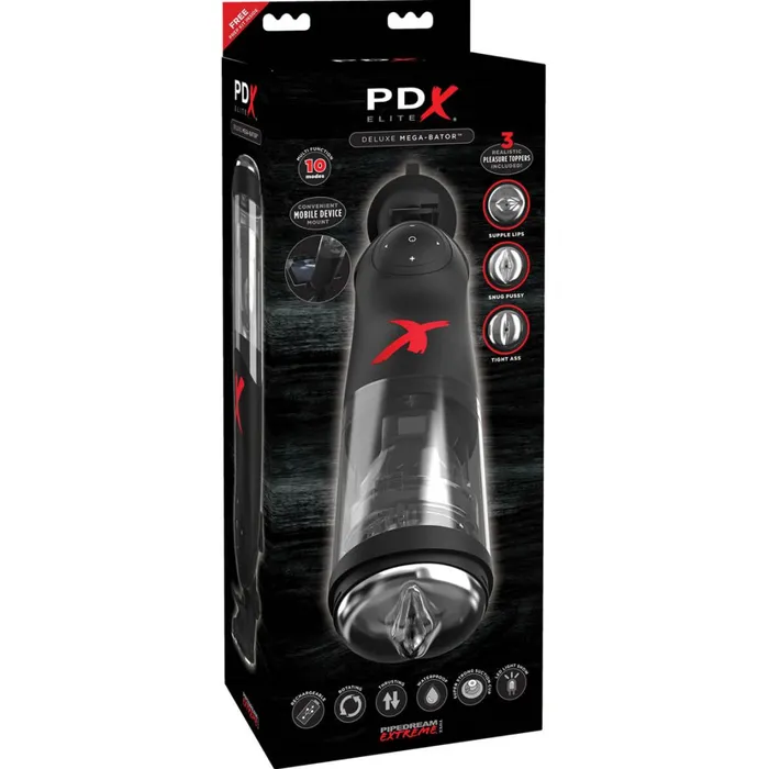 Male Sex Toys Jcap Pipedream PDX Elite Deluxe Mega Bator Stroker Rotating and Thrusting Hands Free Rechargeable Male Masturbator with Suction Cup Base
