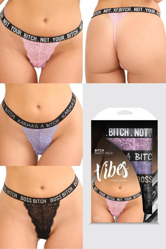 Male Sex Toys Vibes Fantasy Lingerie Vibes Bitch Lace Thong Set3 Pack