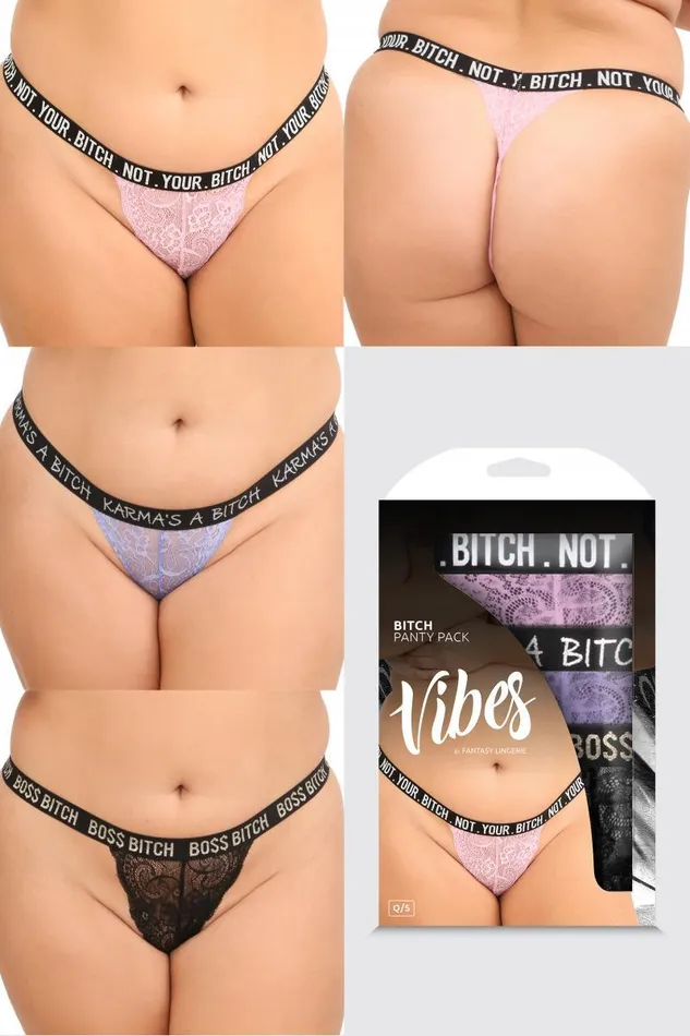 Male Sex Toys Vibes Fantasy Lingerie Vibes Bitch Lace Thong Set3 Pack