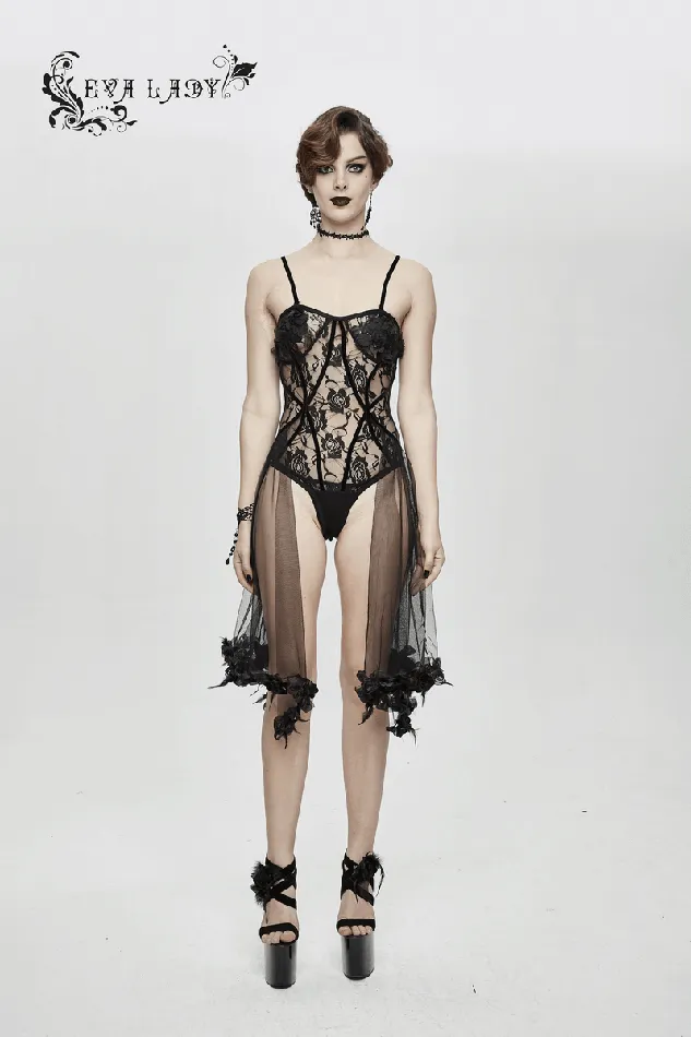 Sensual Lace Bodysuit Gothic Style Laceup Elastic Back EVEs SECRETS Couples