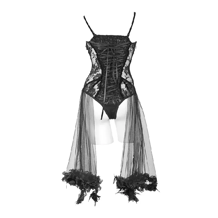 Sensual Lace Bodysuit Gothic Style Laceup Elastic Back EVEs SECRETS Couples