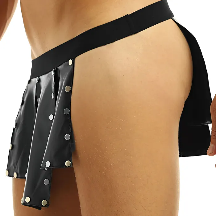 Sexy Gladiator Kilt with Rivets Faux Leather Split Design Skirt Mens Cosplay Costumes EVEs SECRETS Male Sex Toys