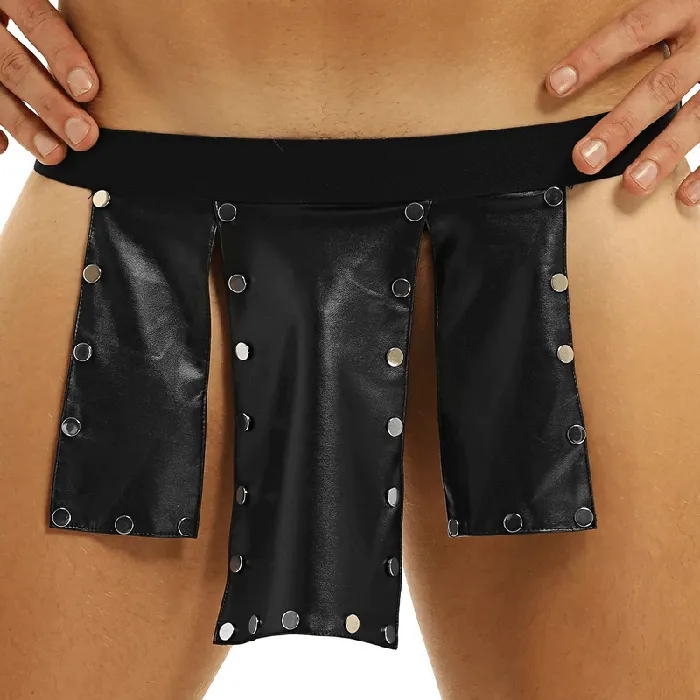 Sexy Gladiator Kilt with Rivets Faux Leather Split Design Skirt Mens Cosplay Costumes EVEs SECRETS Male Sex Toys