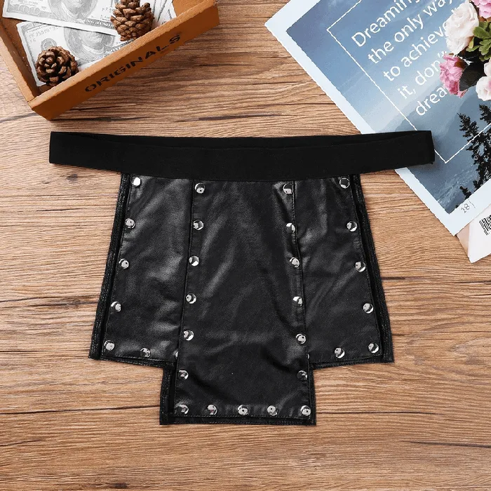 Sexy Gladiator Kilt with Rivets Faux Leather Split Design Skirt Mens Cosplay Costumes EVEs SECRETS Male Sex Toys
