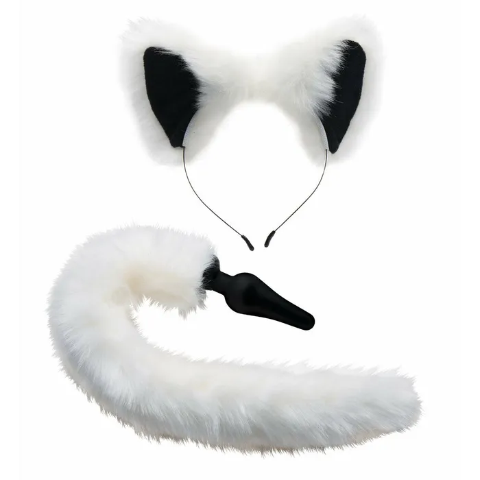 White Fox Tail Anal Plug and Ears Set XR Brands Tailz Anal