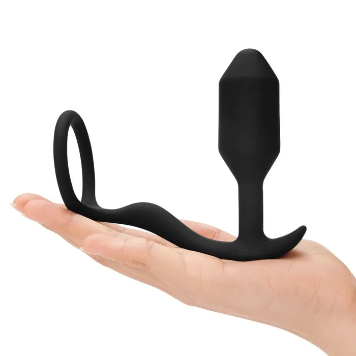 Anal bVibe Snug and Tug Weighted Butt Plug and Cock Ring Black bVibe