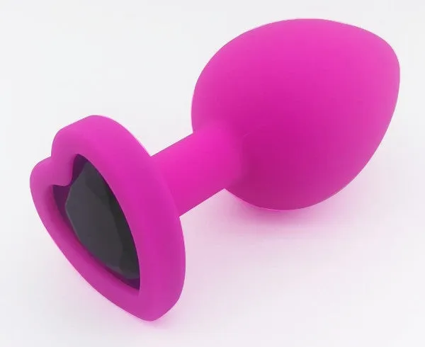 AotoWholesale China Anal Heart Shaped Pink Silicone Butt Plug with Black Gem Large