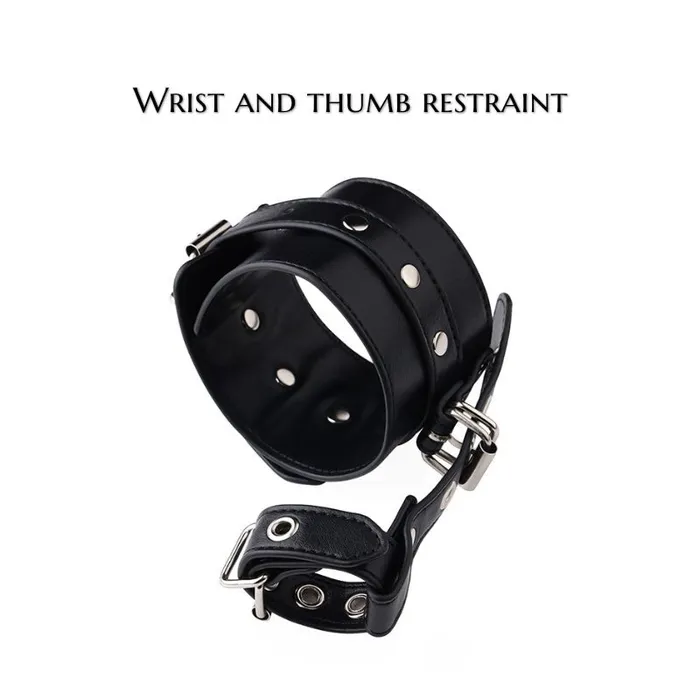 BDSM Wrist to Thumb PU Leather Cuffs Bondage Restraint FRISKY BUSINESS SG Restraints