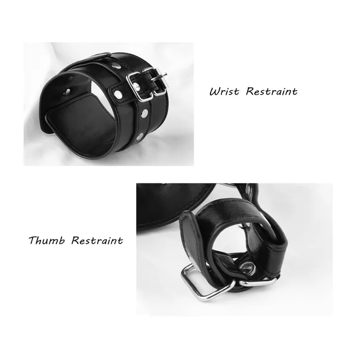 BDSM Wrist to Thumb PU Leather Cuffs Bondage Restraint FRISKY BUSINESS SG Restraints