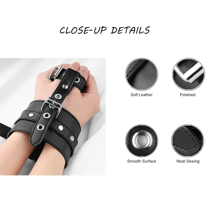 BDSM Wrist to Thumb PU Leather Cuffs Bondage Restraint FRISKY BUSINESS SG Restraints
