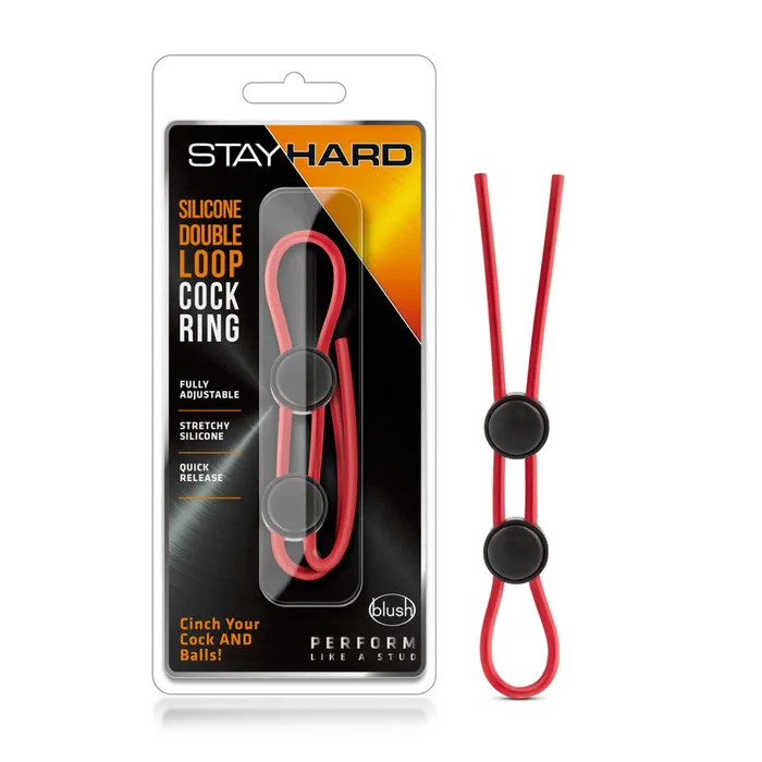 Blush Stay Hard Silicone Double Loop Cock Ring Red Male Sex Toys