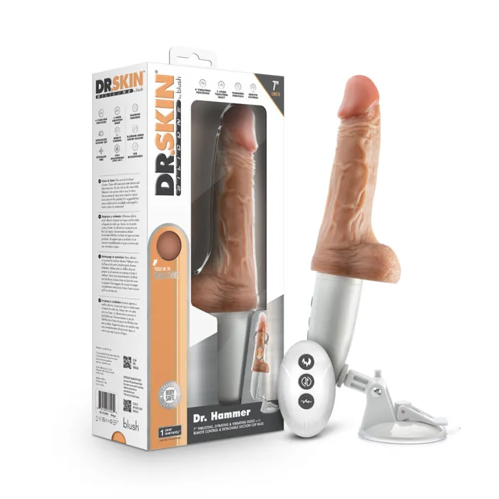 Female Sex Toys Blush Dr Hammer 7 Silicone Thrusting Dildo with Handle Beige