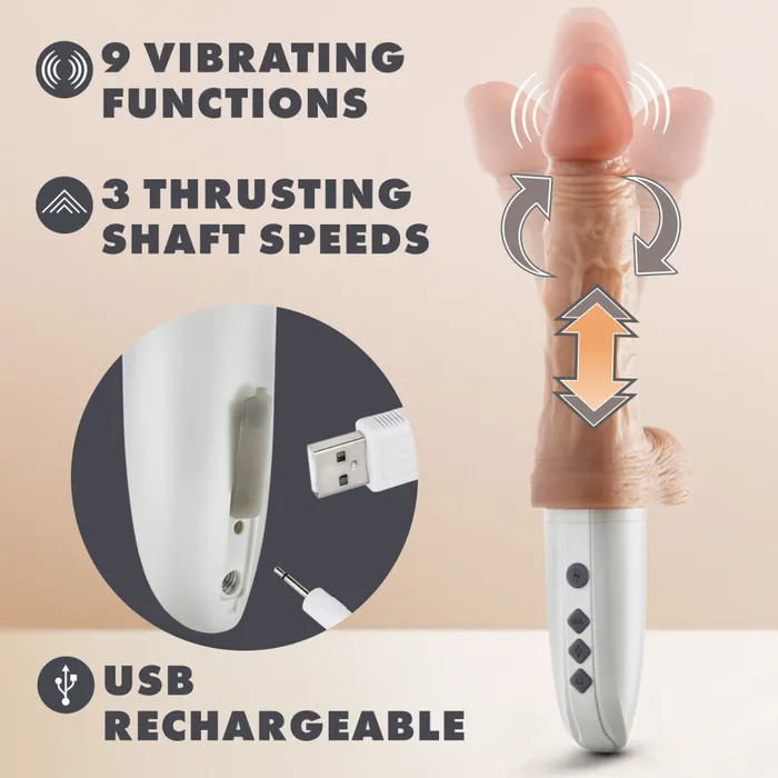 Female Sex Toys Blush Dr Hammer 7 Silicone Thrusting Dildo with Handle Beige