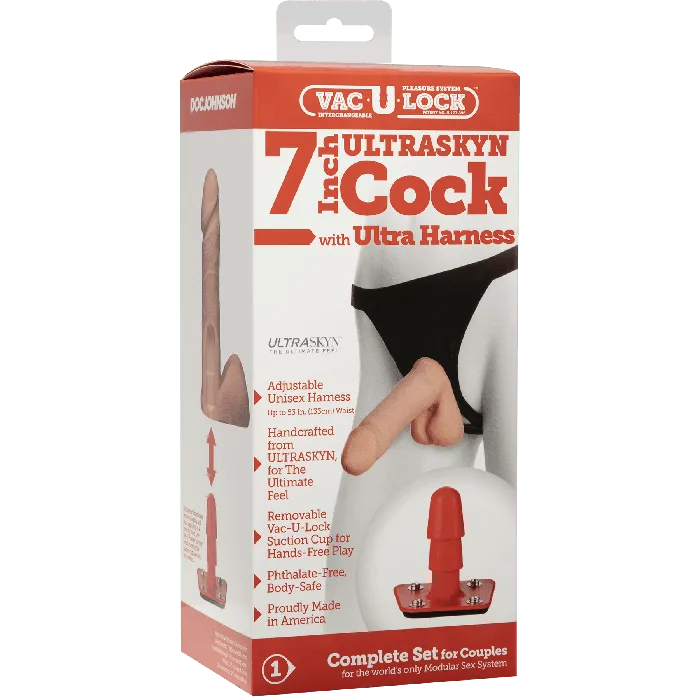 Female Sex Toys Doc Johnson VacULock ULTRASKYN Cock With Ultra Harness 7 Inch