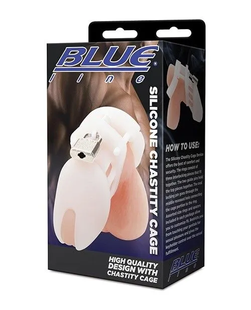Male Sex Toys Blueline Blue Line Silicone Chastity Cock Cage White