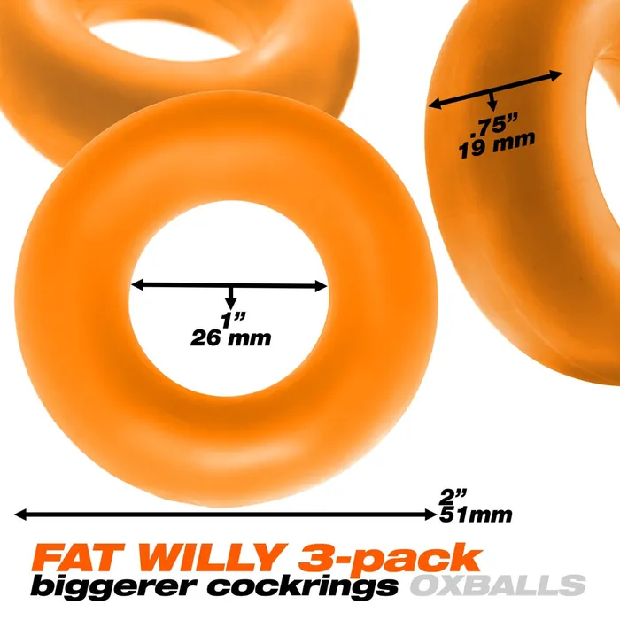 Male Sex Toys Oxballs Oxballs Fat Willy Rings 3 Pack Cock Ring Orange