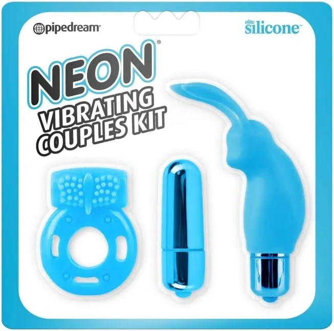 Vibrators Pipedream Neon Vibrating Couples Kit Blue