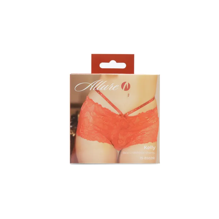Allure Allure Kelly Lace Crotchless Shorts Red Vibrators