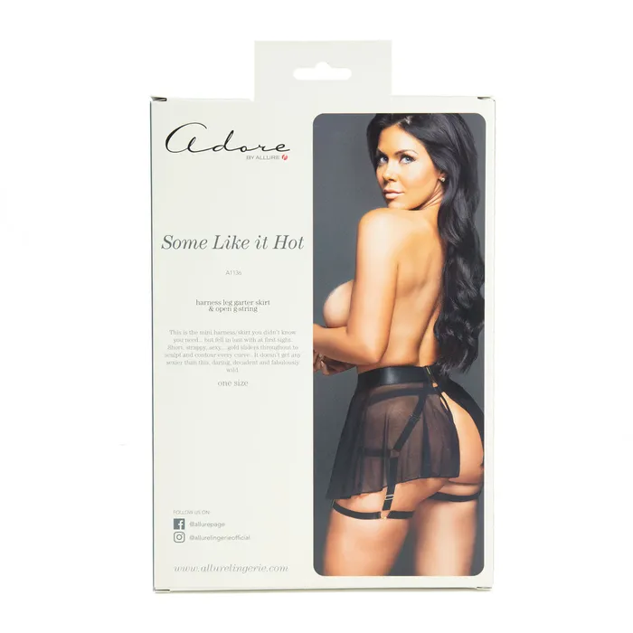 Allure Anal Adore by Allure Some Like It Hot Harness Leg Garter Skirt Open GString Black OS