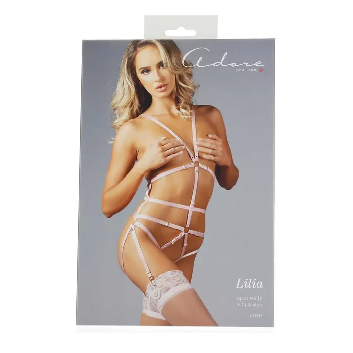 Allure Vibrators Adore By Allure Lilia Open Teddy With Garters Pink OS