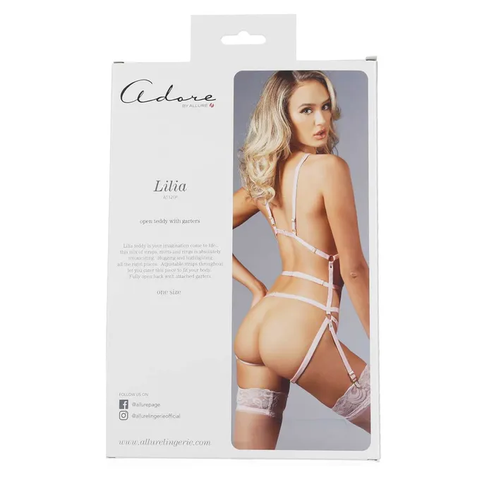 Allure Vibrators Adore By Allure Lilia Open Teddy With Garters Pink OS