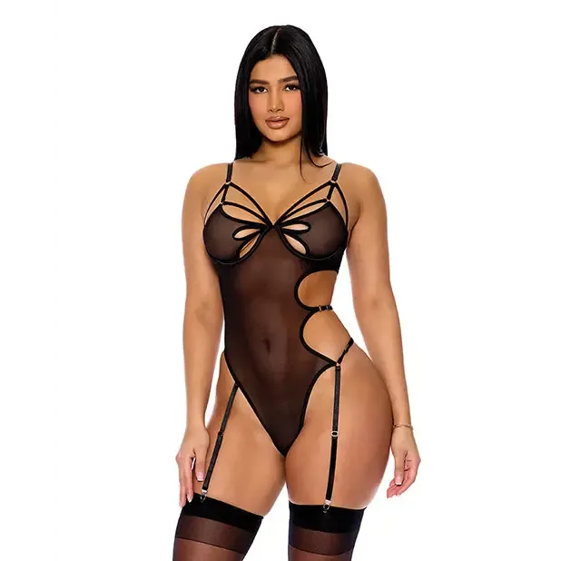 Anal Forplay INC Feeling Butterflies Mesh Teddy wGarters Black