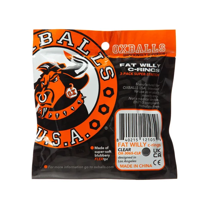 Anal Oxballs Fat Willy 3Pack Jumbo Cockrings Clear Oxballs