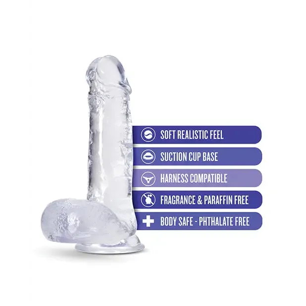 Blush B Yours Plus Rock n Roll 7 in Dildo with Balls Suction Cup Clear Blush Dildos