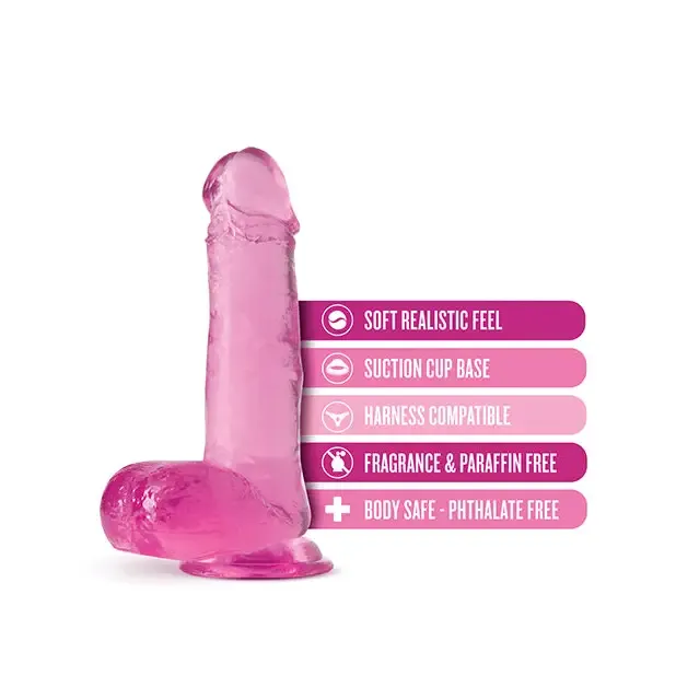 Blush B Yours Plus Rock n Roll 7 in Dildo with Balls Suction Cup Clear Blush Dildos