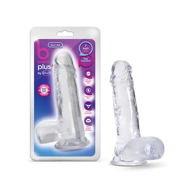 Blush B Yours Plus Rock n Roll 7 in Dildo with Balls Suction Cup Clear Blush Dildos
