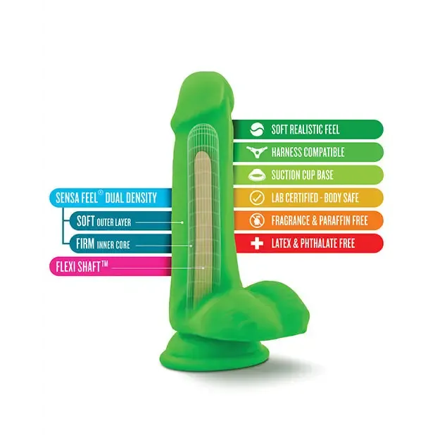 Blush Neo 6 in Dual Density Dildo with Balls Suction Cup Neon Green Blush Dildos Blush Neo 6 in Dual Density Dildo with Balls Suction Cup Neon Green Blush Dildos