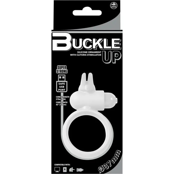 Buckle Up Silicone Cock Ring with Clitoris Stimulator White Buckle Up Male Sex Toys
