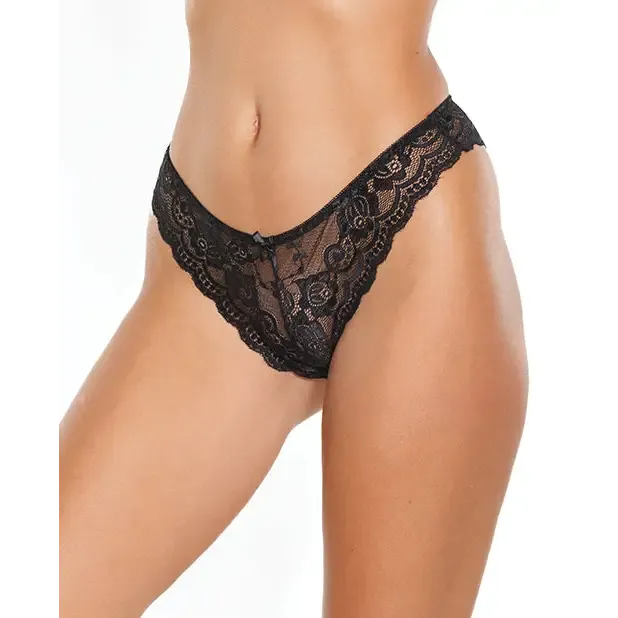 Coquette Scallop Stretch Lace High Leg Panty Black Os Anal