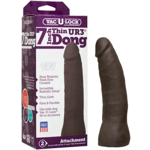 Doc Johnson Dildos VacULock 7Inch Thin Dong ULTRSKYN Black