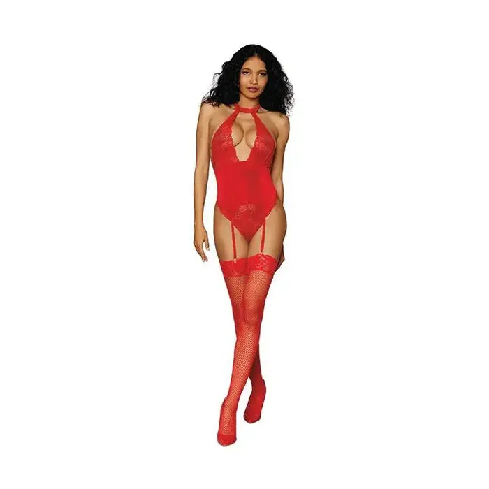 Dreamgirl International Vibrators Stretch Lace Velvet Garter Teddy Lipstick Red Dreamgirl International Vibrators Stretch Lace Velvet Garter Teddy Lipstick Red
