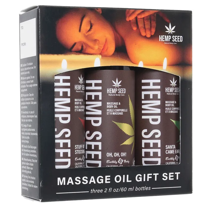 Earthly Body Couples Hemp Seed Massage Oil Gift Set in 3 x 2oz60ml