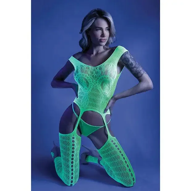 Fantasy Lingerie Anal Glow Supersonic Black Light Mosaic Pattern Gartered Bodystocking by Fantasy Lingerie