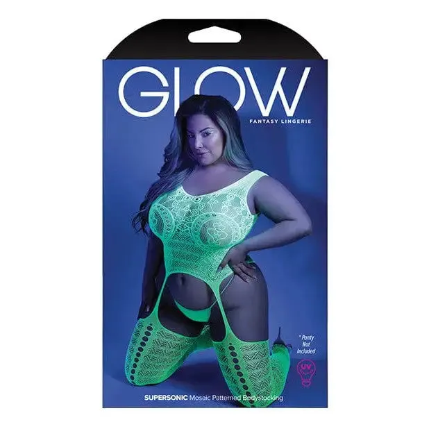 Fantasy Lingerie Anal Glow Supersonic Black Light Mosaic Pattern Gartered Bodystocking by Fantasy Lingerie