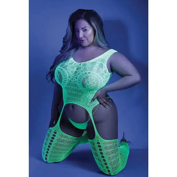 Fantasy Lingerie Anal Glow Supersonic Black Light Mosaic Pattern Gartered Bodystocking by Fantasy Lingerie