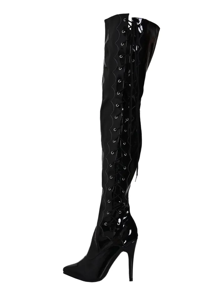 HonourSkintwocom Anal Black Thigh Boots With Side Lacing