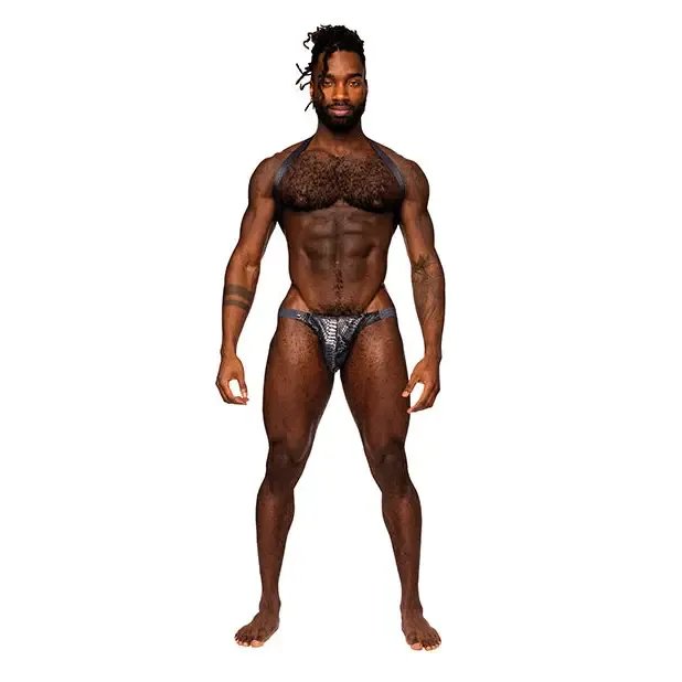 Male Power Snaked Shoulder Sling Harness Thong OnePiece SilverBlack LXL Male Power Anal Male Power Snaked Shoulder Sling Harness Thong OnePiece SilverBlack LXL Male Power Anal