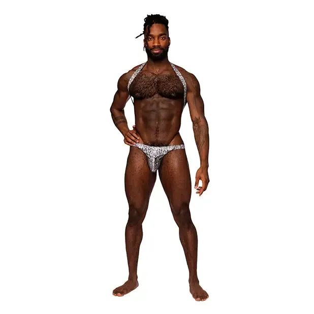 Male Power Snaked Shoulder Sling Harness Thong OnePiece SilverBlack LXL Male Power Anal Male Power Snaked Shoulder Sling Harness Thong OnePiece SilverBlack LXL Male Power Anal