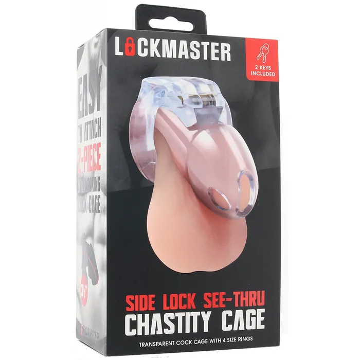 Male Sex Toys Electric Eel Lockmaster 35 Inch SeeThru Side Lock Chastity Cage