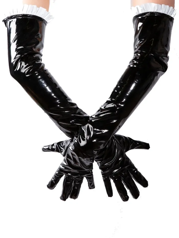 Male Sex Toys SkinTwocom Frilly Maid PVC Gloves