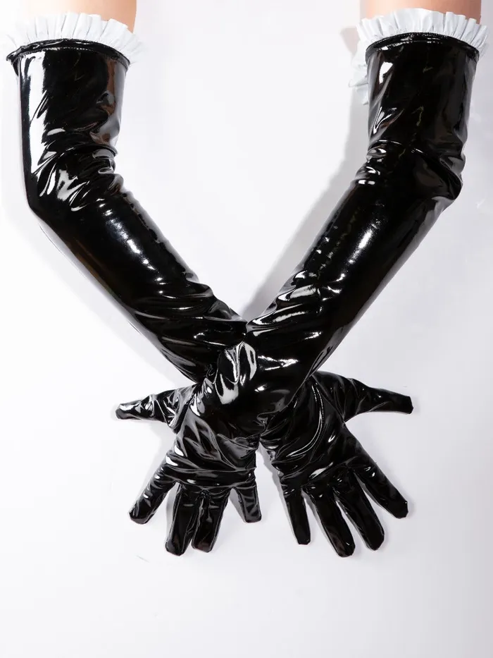 Male Sex Toys SkinTwocom Frilly Maid PVC Gloves