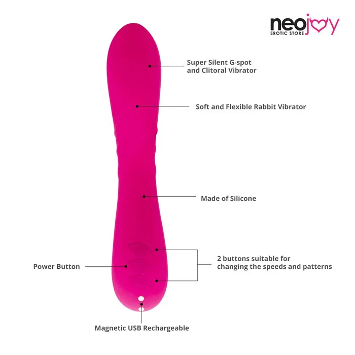 Neojoy Vibrators Neojoy Jumbo Joy Magnetic Rechargable with 10 Speed Earth Shaking Rabbit Vibrator Red