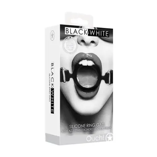 Ouch Black White Silicone Ring Gag With Adjustable Bonded Leather Straps Black SHOTS AMERICA Anal Ouch Black White Silicone Ring Gag With Adjustable Bonded Leather Straps Black SHOTS AMERICA Anal